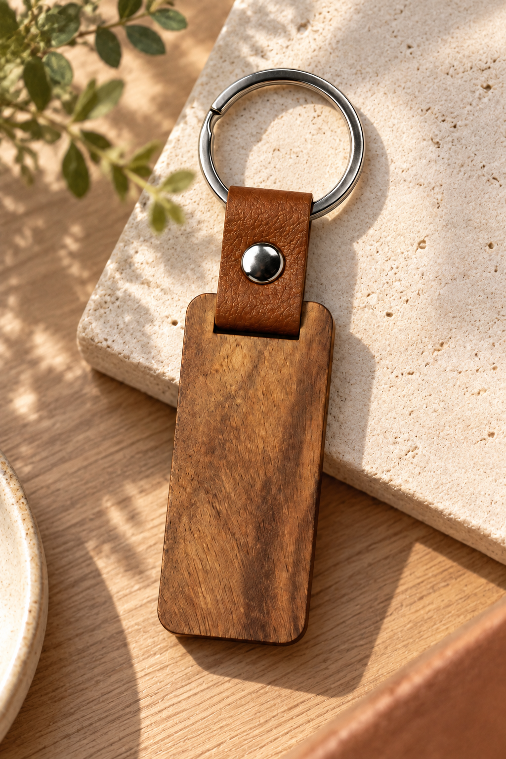 LS006 Silver Wood Keychain