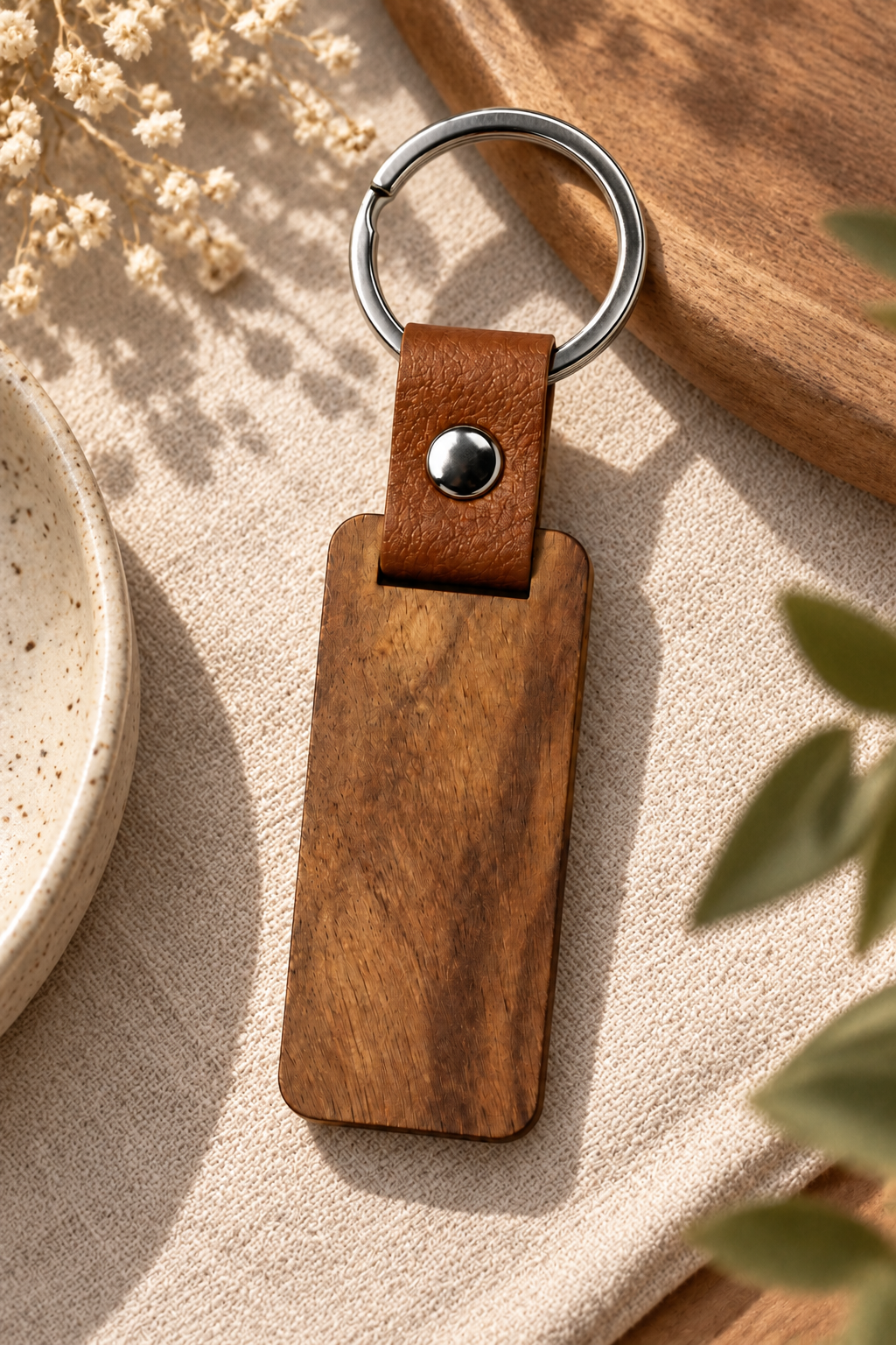 LS006 Silver Wood Keychain