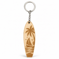 Coconut Tree Wooden Surfboard Keychain