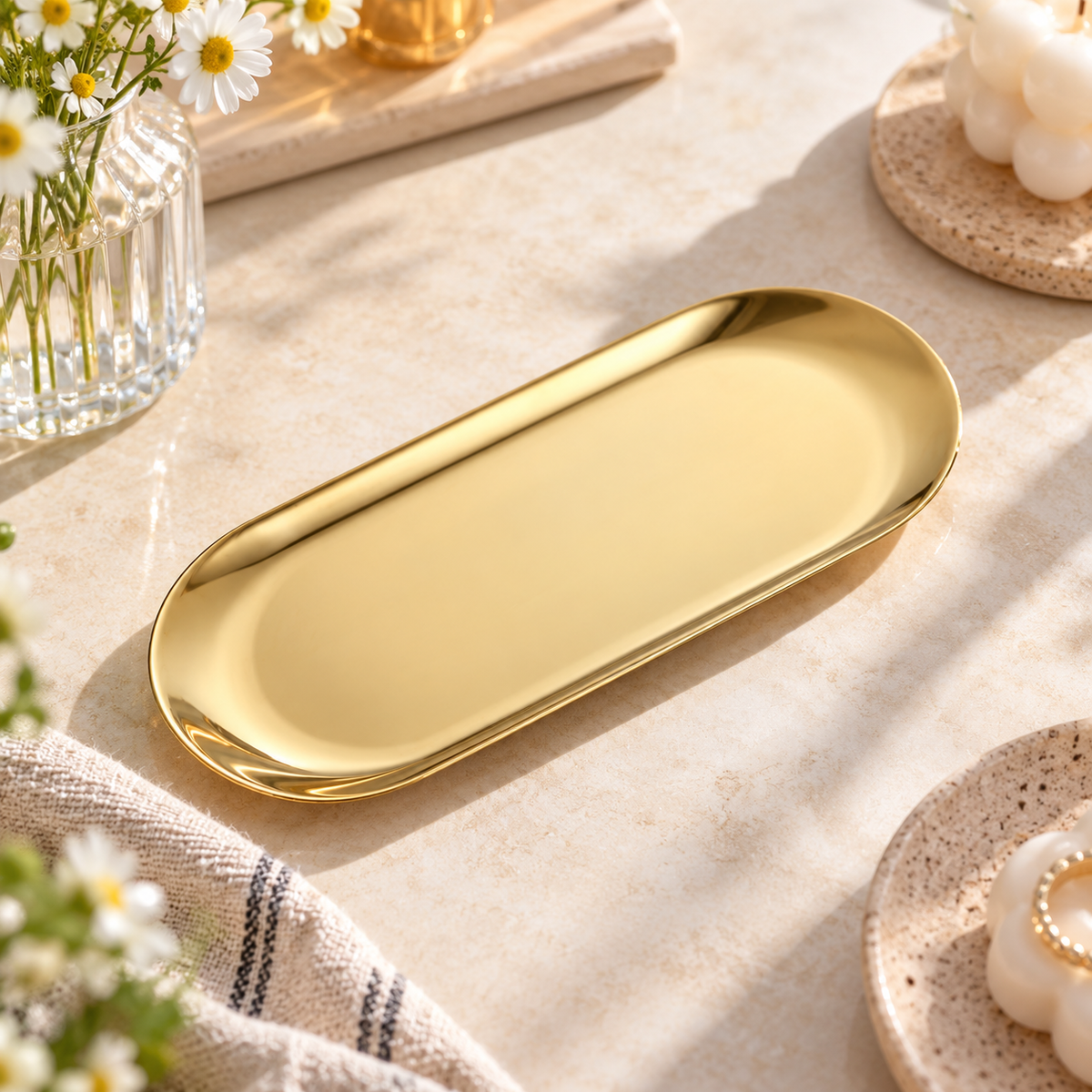 Matte Gold Stainless Steel Oval Tray