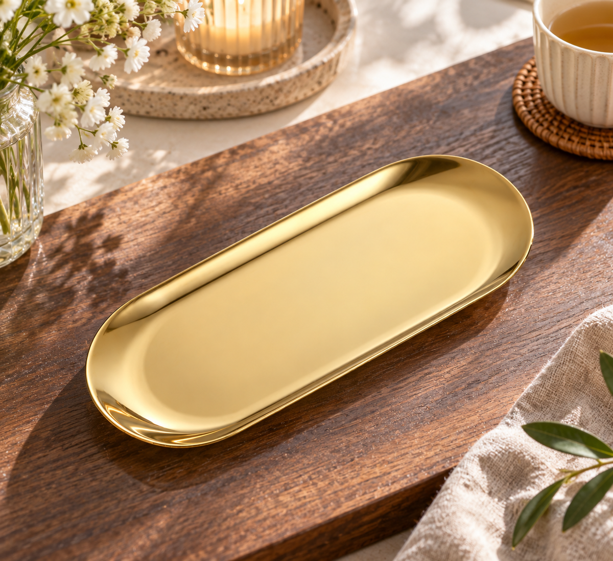 Matte Gold Stainless Steel Oval Tray