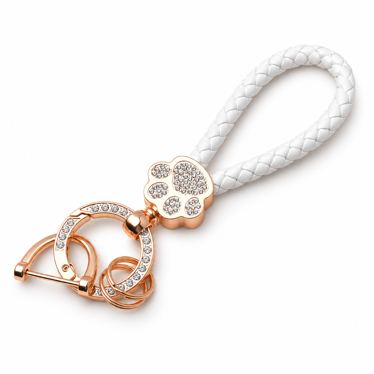 White Braided Keychain with Gold-Tone Clasp